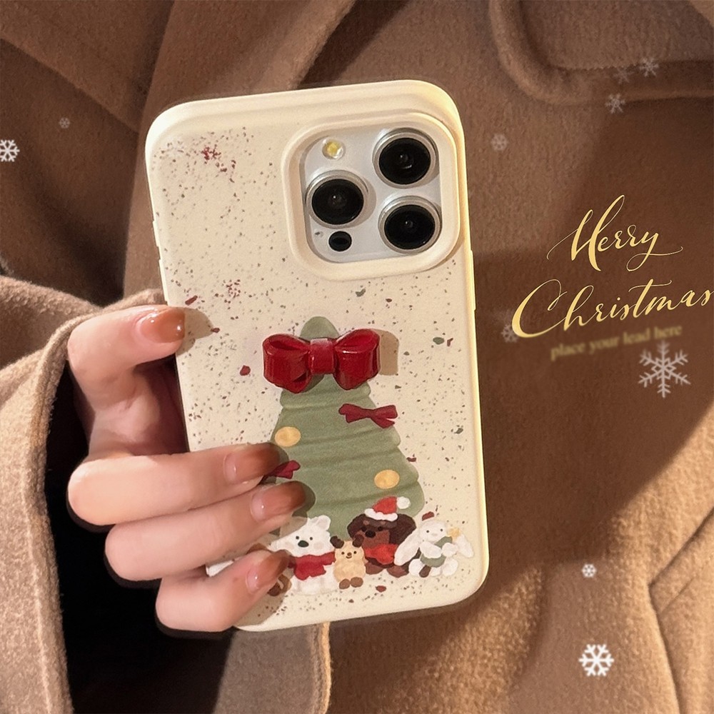 โบว์ต้นคริสต์มาส 3D เหมาะสําหรับเคสโทรศัพท์ iPhone 16 Apple 15/14 Promax/13/12 เคสซิลิโคนแบบนุ่ม