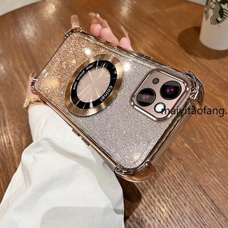 New สีcase สําหรับ iPhone 13 iPhone 13 Pro iPhone 13 Pro Max Sparkling สีชมพูสี่มุม Anti Drop เคสโทรศัพท์ความงามแม่เหล็กกันกระแทกซิลิโคน TPU Soft case