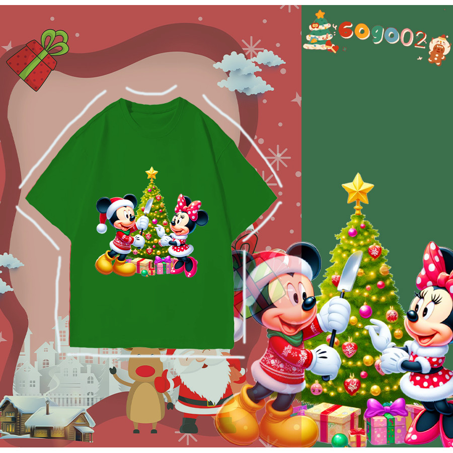 เสื้อยืดคริสมาส สื้อยืดครอบครัว Mickey Merry Christmas และ Minnie Fun ผ้า Cotton ใส่สบาย สีสันสดใส ขนาด`D013