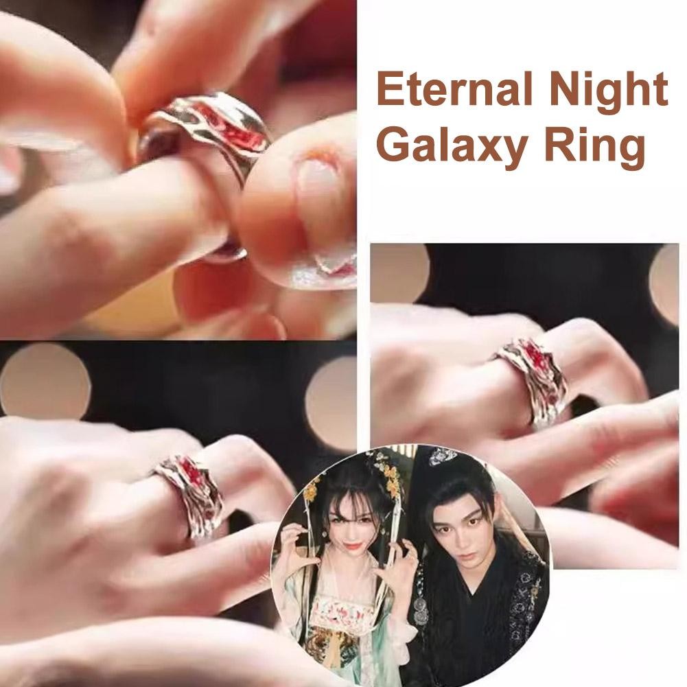 Eternal Night Galaxy แหวนแฟชั่นเปิดแหวนแต่งงานปรับได้ F6D3