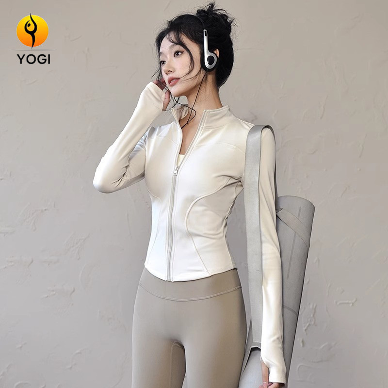 โยคะผอมเสื้อแขนยาวซิปสไตล์ Slimmer ดูฟิตเนสกีฬา Quick-Drying Jacket