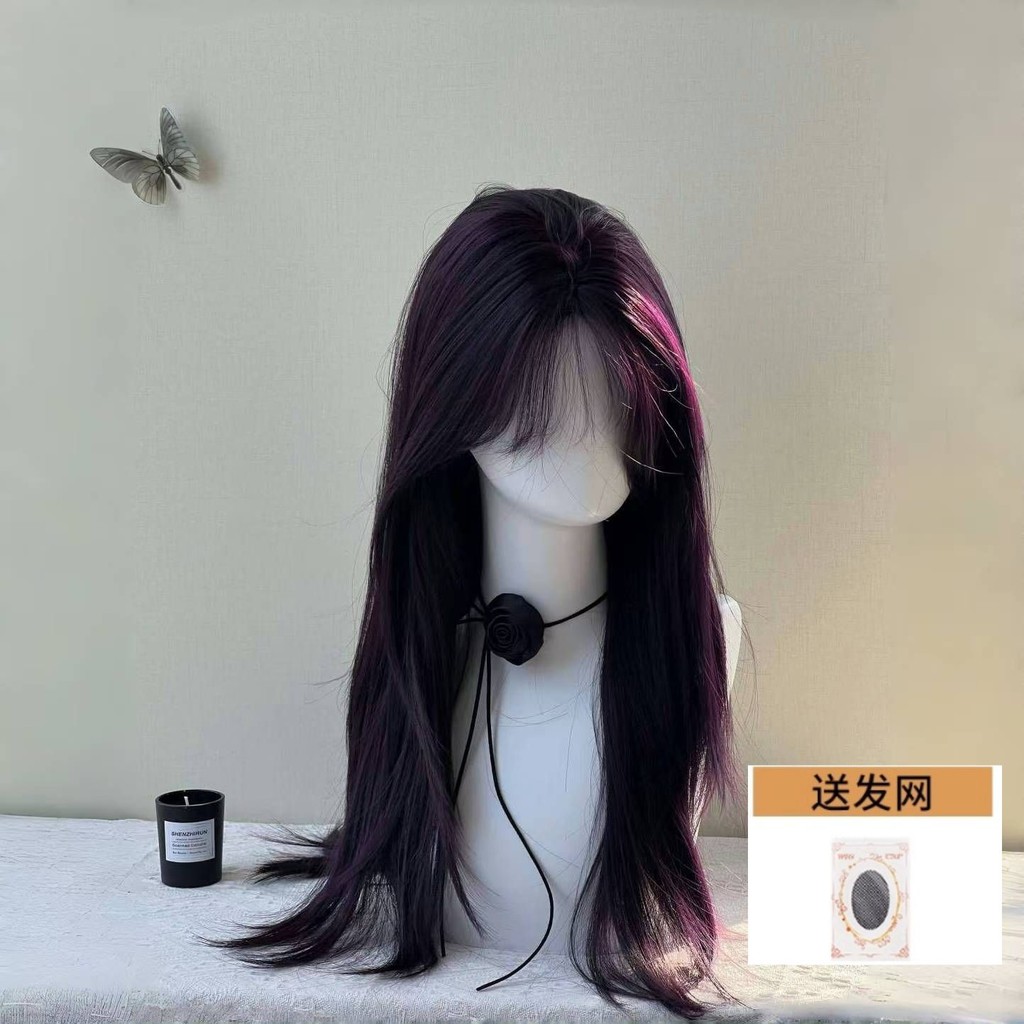 [หนุ่มกําลังใจ] 391 นางฟ้าผมยาวสีดําสีม่วงกลางแปดตัวอักษรหน้าม้าไวท์เทนนิ่งระดับสูงจําลองวิกผมเต็มหัวธรรมชาติ - รูปที่ 4