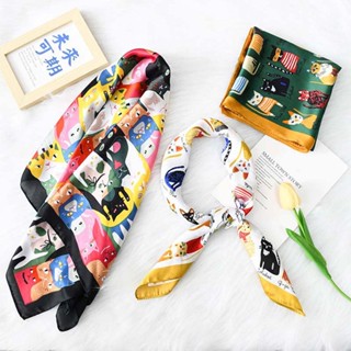 ผ้าพันคอผ้าไหมฤดูร้อนการ์ตูนแมว70ซม.* 70ซม.แฟชั่นผู้หญิงทุกก…