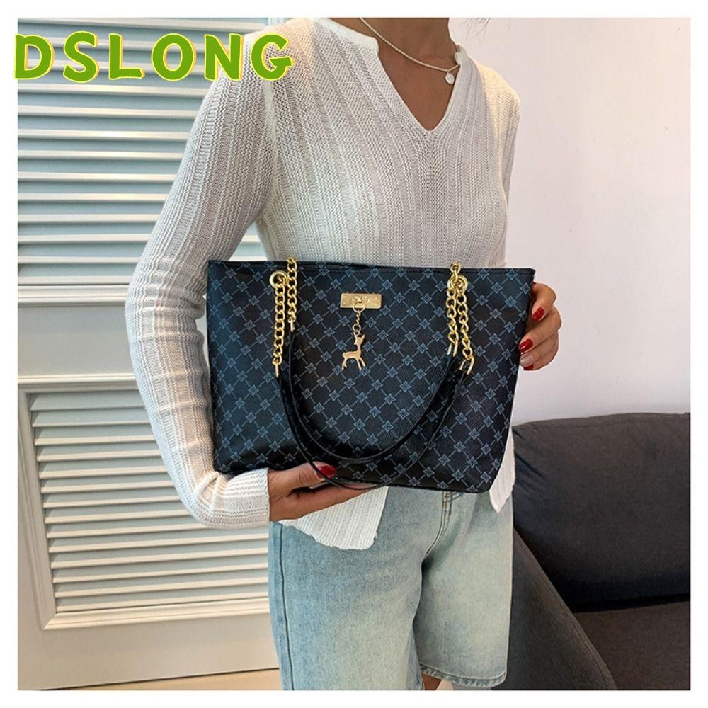 DSLONG กระเป๋าโท้ทแฟชั่น,กระเป๋าสะพายไหล่พิมพ์ลายหนัง PU ความจุขนาดใหญ่,กระเป๋าถือผู้หญิง