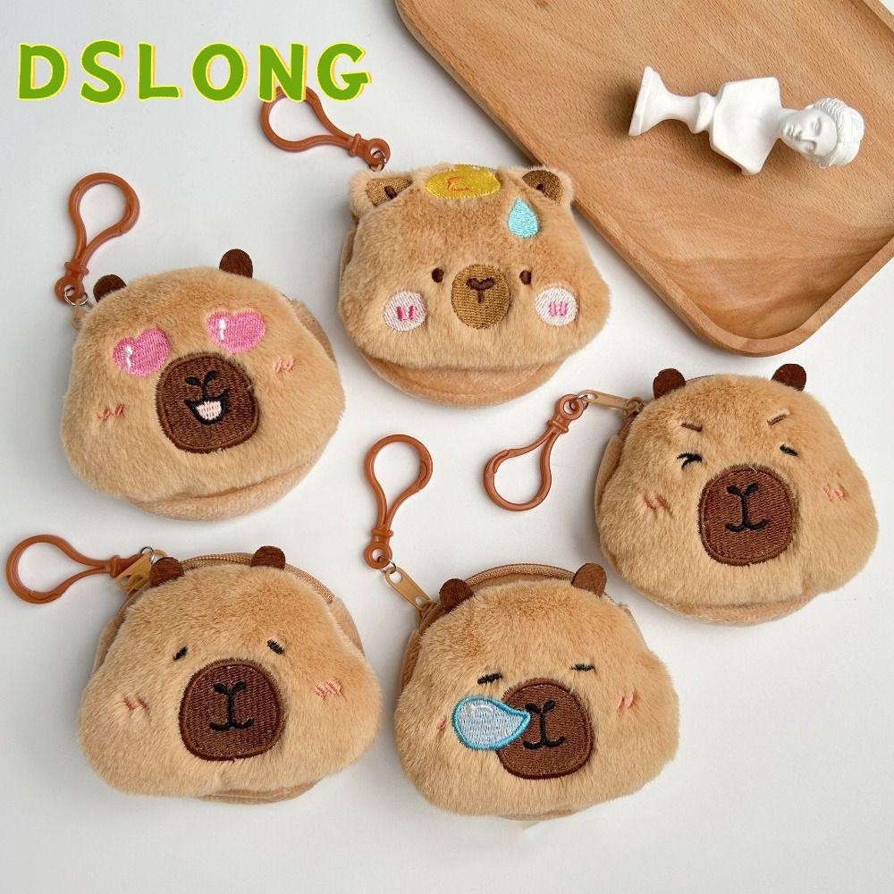 DSLONG Kapybara กระเป๋าใส่เหรียญ,ตุ๊กตาการ์ตูนพวงกุญแจเสน่ห์,กระเป๋าหูฟังขนาดเล็ก