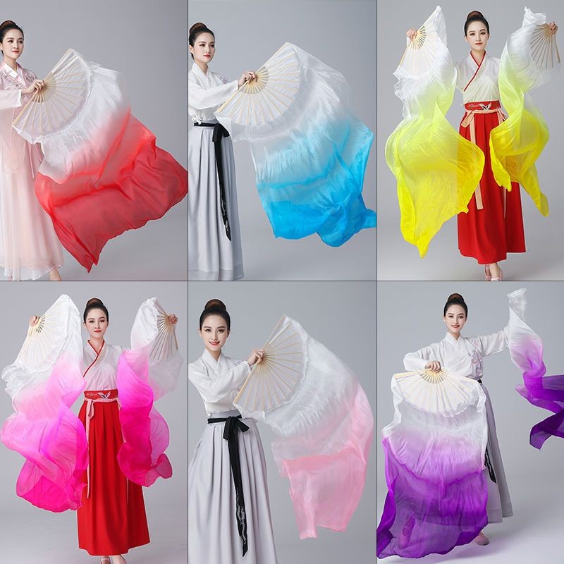 พัดลมเต้นรําไล่ระดับสียาวผ้าไหมพัดลมสแควร์เต้นรําพัดลมเต้นรําพัดลมเต้นรําคลาสสิก หลากสี ยังโก ท้อง เต้นรําทุ่มเท 4.1 ไม่