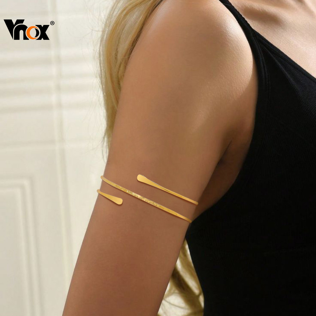 Vnox ทองเงินโอ้อวด Punk Hollow Multi-Layer สร้อยข้อมือ,Shiny งูรูปแขนแหวนสร้อยข้อมือสําหรับผู้หญิง, ชุดเครื่องประดับ
