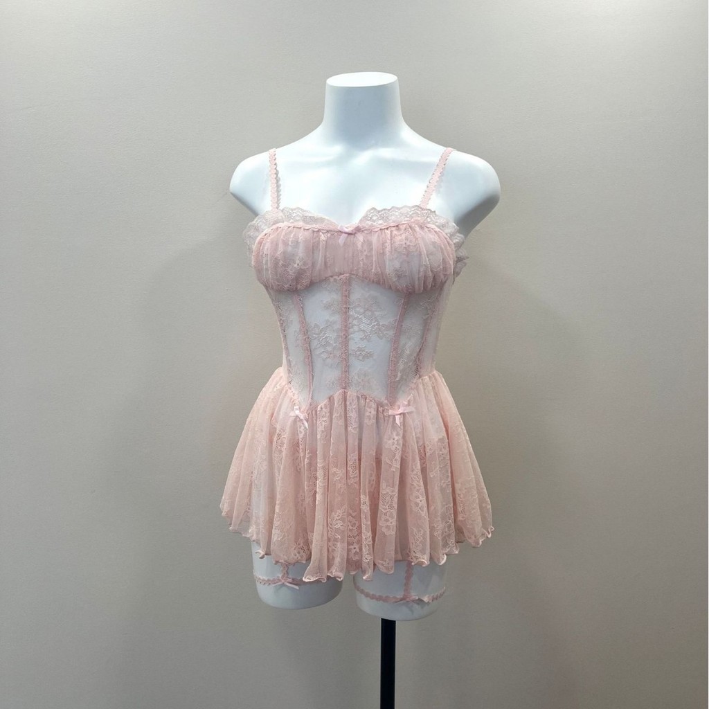 สีดําสีชมพู Nightdress ชุดนอนสตรีชุดชั้นในหวานมุมมองตาข่ายลูกไม้เซ็กซี่ร้อน Low-cut Nightgowns ชุดเครื่องแบบ