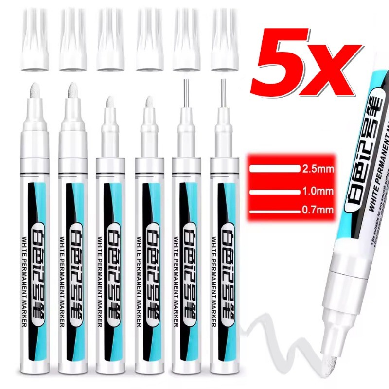 0.7/1.0/2.5มม สีขาวถาวรปากกามาร์กเกอร์-แห้งเร็วกันน้ําเครื่องหมายสี-สําหรับไม้หินพลาสติกหนังแก้วหินโลหะ