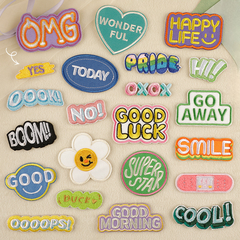Stick on-ตลกตัวอักษรภาษาอังกฤษกาวฟรี Patch อุปกรณ์เสริมสําหรับ Handmade Journal DIY เย็บปักถักร้อย Patch สติกเกอร์