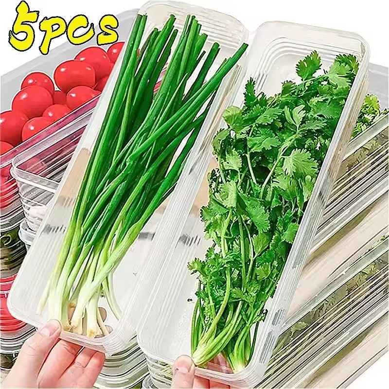 1/3/5 ชิ้นกล่องเก็บผักเกรดอาหารพร้อมฝาปิด/คอนเทนเนอร์ผักชีต้นหอมสี่เหลี่ยมโปร่งใส