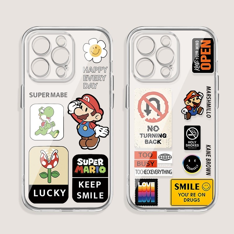 รุ่น Q Mario โปร่งใสเคสโทรศัพท์สําหรับ iPhone 16 15 PRO 14 PLUS 13 12 mini 11 promax X XS MAX XR 7 8