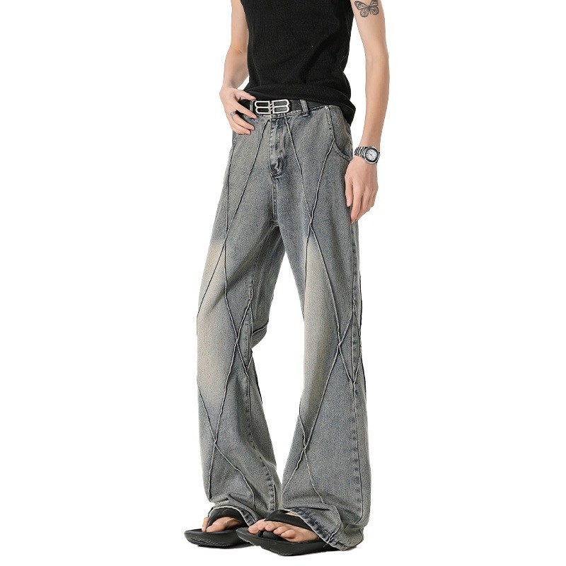 American Split Deconstructed Jeans Men's Loose Straight Leg Slacks Women