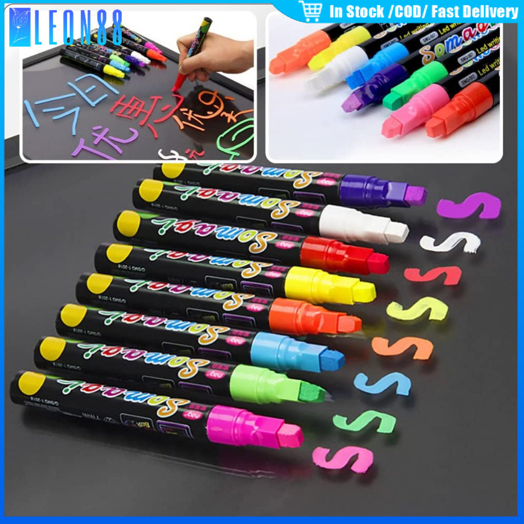 ของมาใหม่！ปากกามาร์กเกอร์ชอล์กเหลว ขนาด7MM 8 ชิ้น ลบได้ สำหรับไวท์บอร์ด และBlackboard มาร์กเกอร์