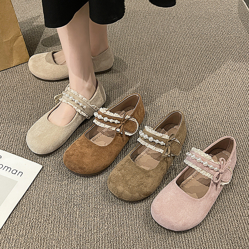 รองเท้าแมรี่เจนผู้หญิงสุดเก๋ รองเท้าส้นเตี้ยสตรีวินเทจ หัวกลมสีทึบ น้ำหนักเบา สวมใส่สบาย และไม่ลื่น