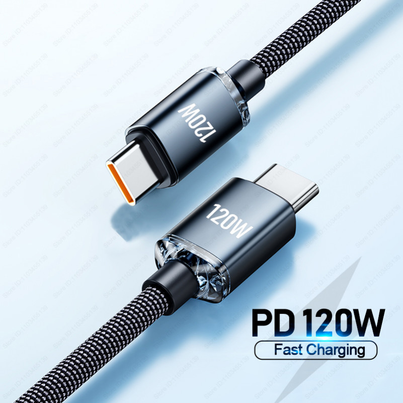 120W 6A ประเภท C ถึงประเภท C สําหรับโทรศัพท์ 15 PD fast Charge USB C ข้อมูลสําหรับ Samsung S21 S23 X