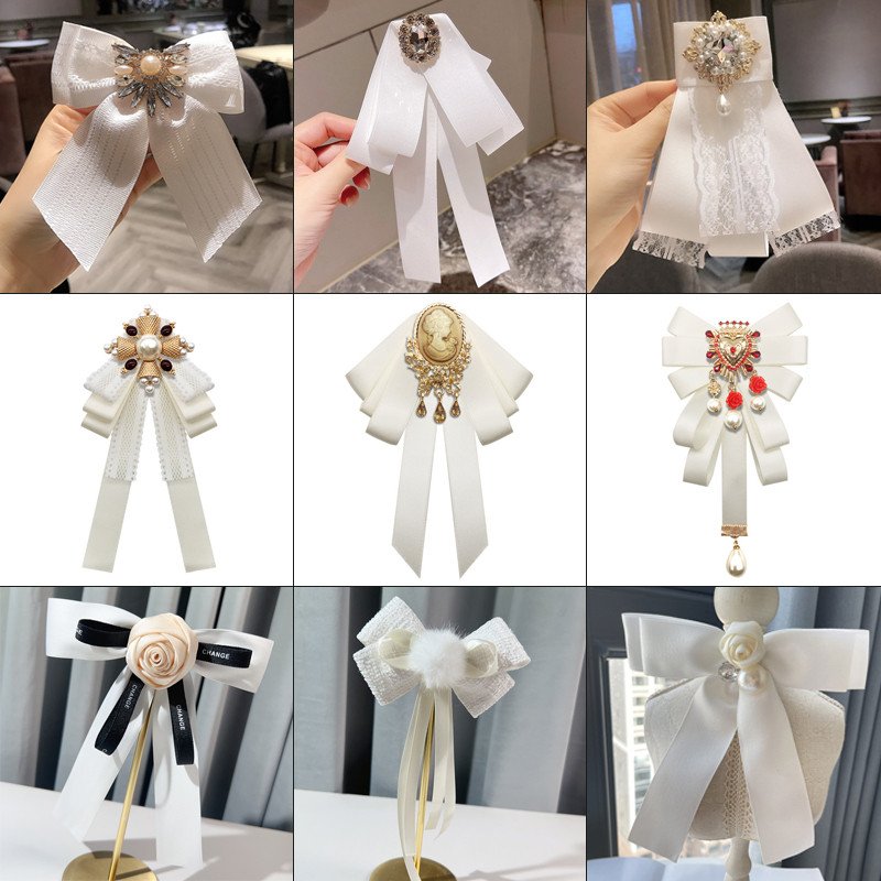 Women สีขาว Bow Ties CollectionClassic Retro คริสตัลเนคไท JK Lolita เสื้อชุดอุปกรณ์เสริม