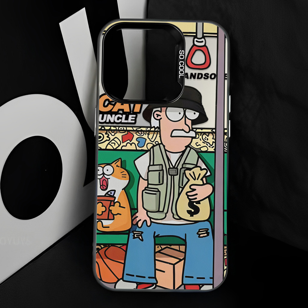 แฟชั่นลุงกับลูกแมว เคสไอโฟนหรูหราไฮโซ For iphone 11 12 13 14 15 16 Pro MAX 14 15P X XR XSMAX 7Plus เคสโทรศัพท์กันกระแทก