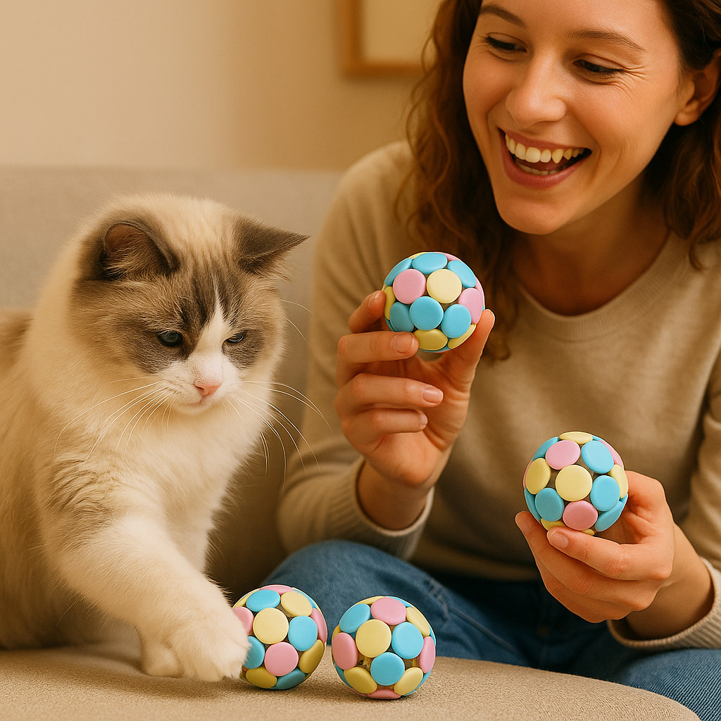 KTCAT ลูกบอลแมวสุนัขสีมาคารอง มีกระดิ่งในตัว TPR ทนกัด เสริมกิจกรรมในบ้านและนอกบ้าน