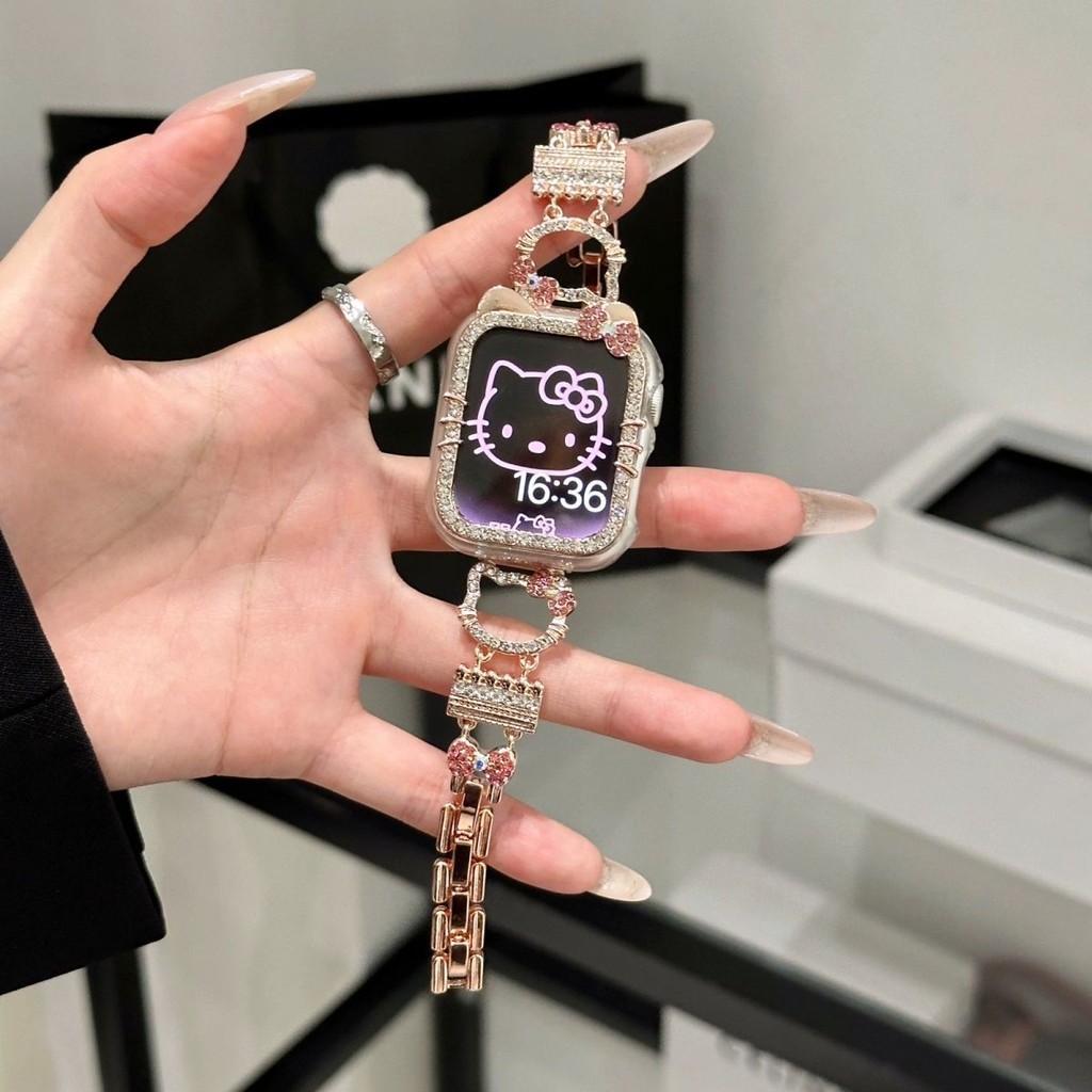 กรณี + สายรัด Kitty Cat bling เพชรสําหรับ Xiao-Mi Mi band 10 Pro Mi band 8/9 Pro Miband 8/9/10 สายนาฬิกาเปลี่ยนสร้อยข้อมือ Loop