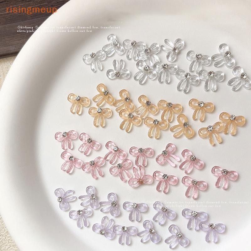 [risingmeup] 10 ชิ้นโปร่งใส 3D เล็บ Rhinestone Bow Charms อุปกรณ์เสริมชิ้นส่วนสําหรับเล็บอุปกรณ์ตกแต่งใหม่