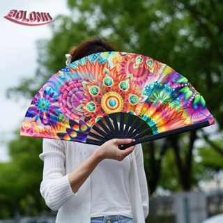 Bo พัดมือถือ แบบพับได้ ขนาดใหญ่ 33 ซม. พร้อมไฟ สีรุ้ง สําหรั…