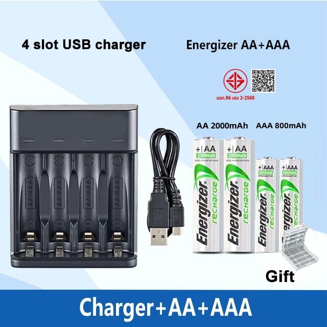 ใหม่ Energizer AA 2000mAh/AAA 800mAh 1.2V Ni-MH แบตเตอรี่ชาร์จ Universal 4-slot ชาร์จอิสระ Charger