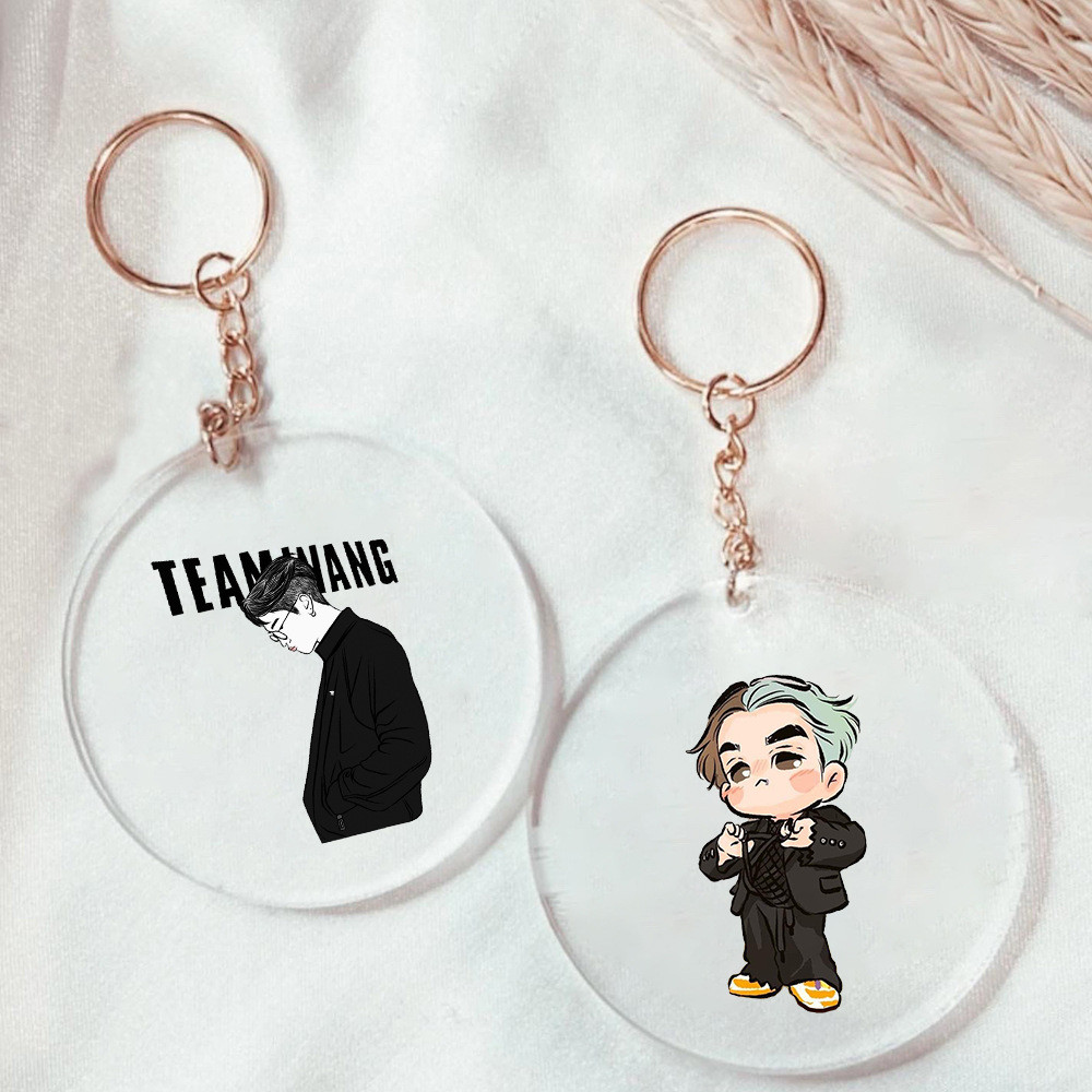 Jackson Wang การ์ตูนกุญแจวงกลมพวงกุญแจอะคริลิคตัวอักษรแหวนของขวัญวันเกิดสําหรับแฟนๆ