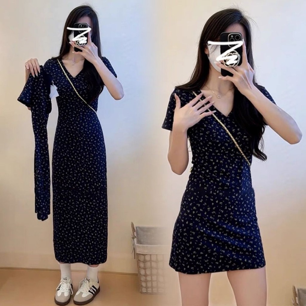 T Classy Hot Girl Slim-fit เดรสลายดอกไม้เด็กฤดูร้อน 2025 สไตล์ใหม่กระโปรงรัดรูปคอวีฝรั่งเศสขนาดเล็ก