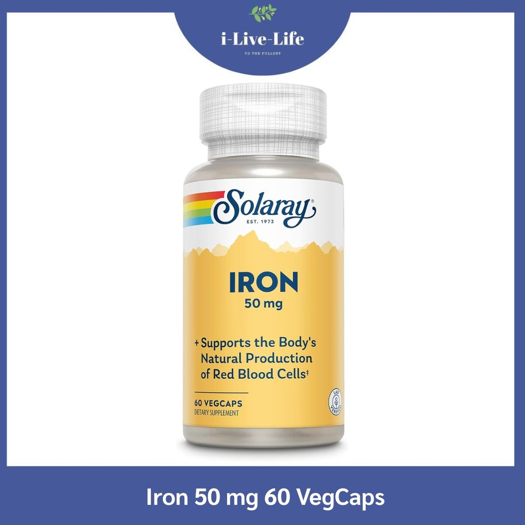 ธาตุเหล็ก Iron 50 mg 60 VegCaps - Solaray