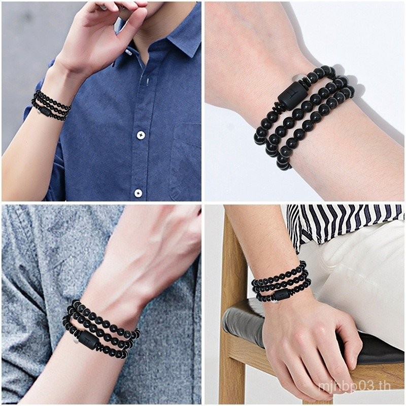 ออบซิเดียน สร้อยข้อมือผู้ชายสิบสองกลุ่มดาวสร้อยข้อมือลูกประคําลูกปัดผู้ชายผู้หญิงจีนหลายชั้นคู่ลูกปั