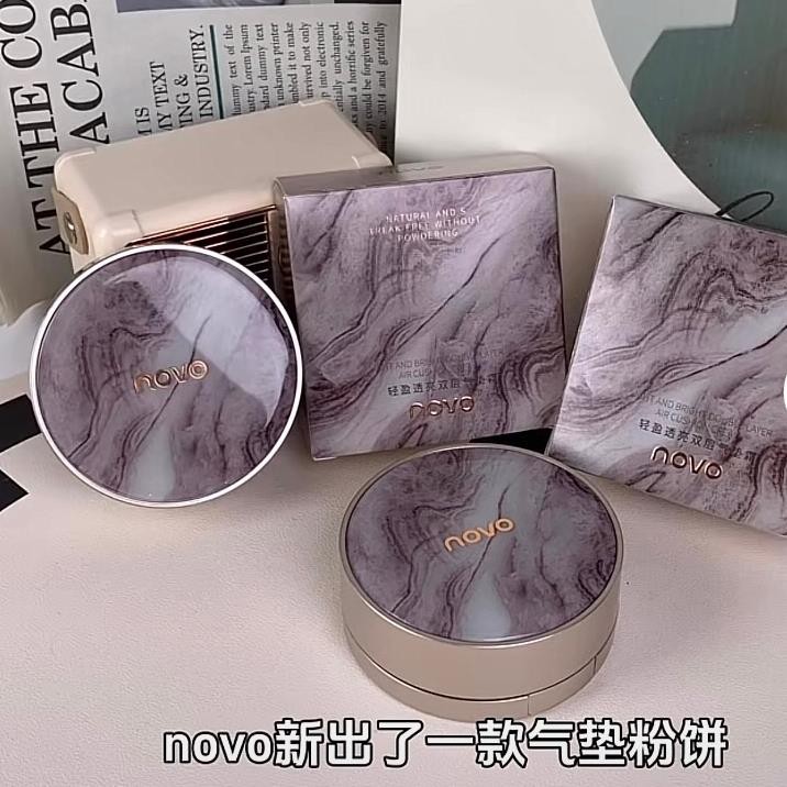 ขายร้อน NOVO Cushion Powder 2 in 1 Double-Layerคอนซีลเลอร์Moisturizing Fixingแต่งหน้าAnti-Sweat Oil 