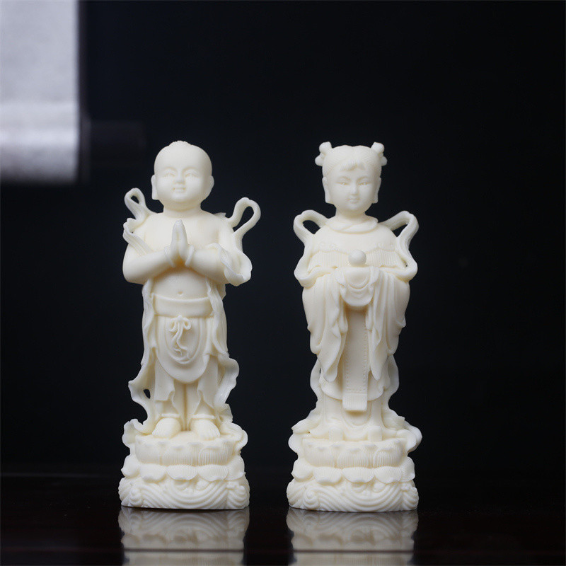 Bodhi ผลไม้งาช้าง Good Fortune Boy Dragon สาว Golden Boy หยกสาวรูปปั้น Guanyin พระโพธิสัตว์พระพุทธรูปในครัวเรือนเด็กชายหญิงเครื่องประดับ 8.25