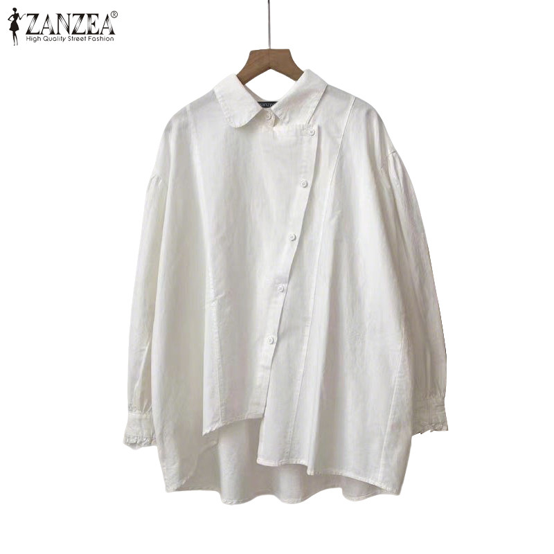 ZANZEA เสื้อโค้ทแขนยาวสไตล์เกาหลี ดีไซน์เน้นเลเบลและปุ่มเอียง สไตล์คล่องตัวสำหรับการเดินทาง