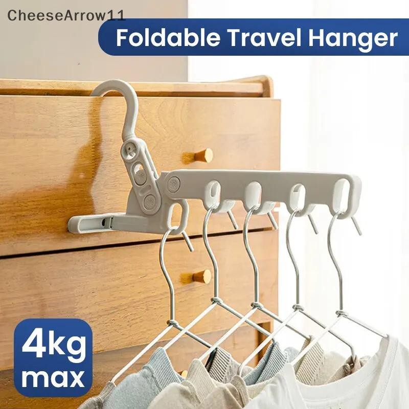 CHE แบบพกพาไม้แขวนเสื้อพับได้ราวตากผ้า Travel Hanger Rack 5 หลุมสําหรับ Home Hotel Camping TH