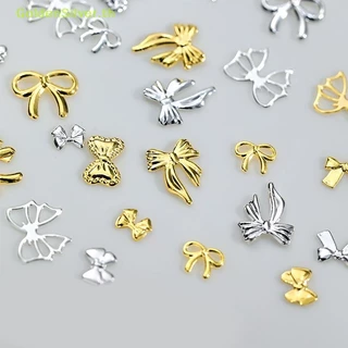 Goldensilver 50pcs โลหะ Bowknot เล็บตกแต่ง Silver Gold เล็บ Ch DIY เล็บออกแบบเครื่องประดับอุปกรณ์เสริมเครื่องมือ TH