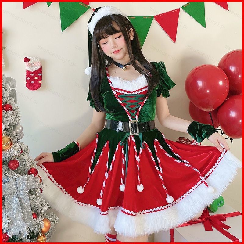 Ys 5 ชิ้น/เซ็ตเสื้อผ้าคริสต์มาส Xmas Tree Funky ดูซานตาคลอสชุดชิ้นเดียวบทบาทเล่นคอสเพลย์ปาร์ตี้ฮาโลวีน