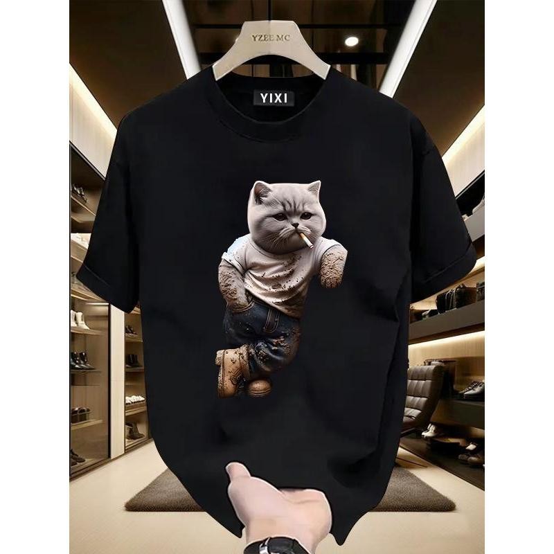 Top.basic🔥สืออ้วน เสื้อยืด oversize"Smoking cats" ผ้าคุณภาพสูง ยืดหยุ่น ผ้าฝ้ายนม ไม่ต้องรีด unisex จัดส่งจากประเทศไทย