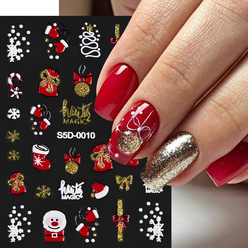 5d นูนอะคริลิค Snowflake Bell Xmas เล็บสติกเกอร์ทองเงินผงคริสต์มาสกาว Sliders ฤดูหนาวปีใหม่เล็บ Decals