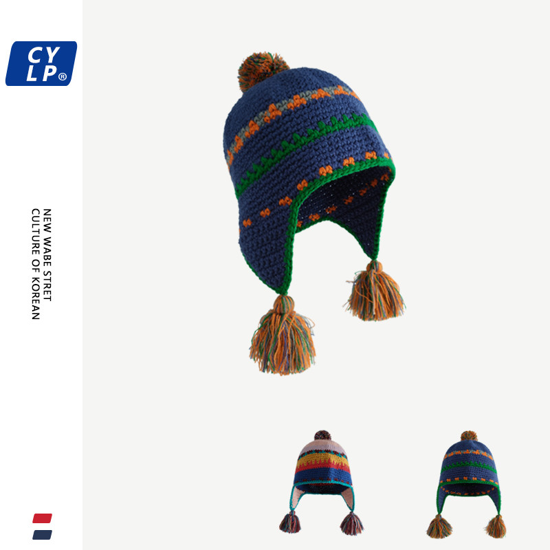 2024 ฤดูหนาวสไตล์ชาติพันธุ์เย็บสีถักหมวกผู้หญิงเย็นหลักฐานอบอุ่นแฟชั่นย้อนยุคพู่ป้องกันหูหมวกขนสัตว์ - รูปที่ 4