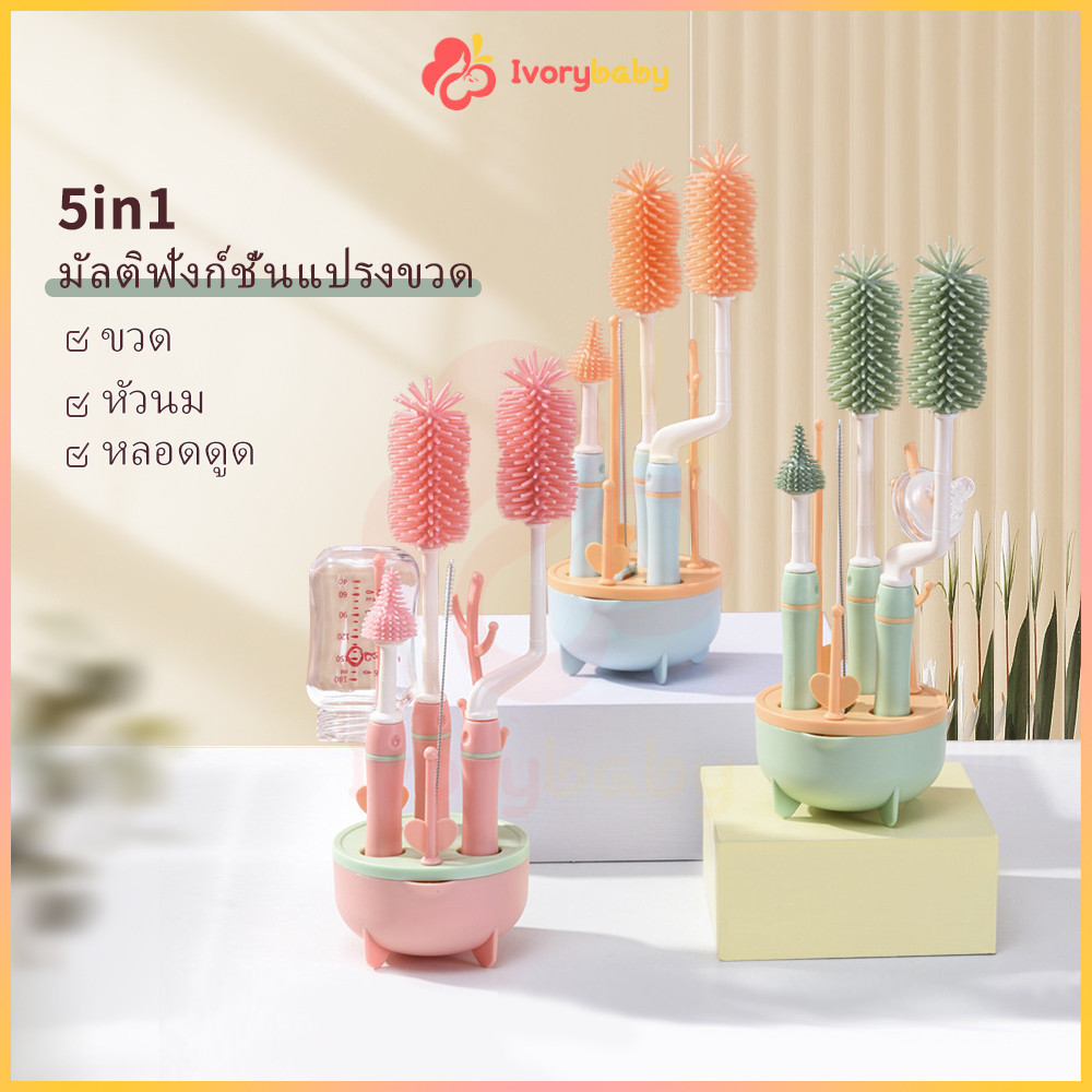 IVORYBABY แปรงล้างขวด เซ็ตแปรงซิลิโคนล้างขวด+จุก+หลอด ล้างขวดนม ที่ล้างหลอด คุณภาพเหนือกว่า BPA ฟรี