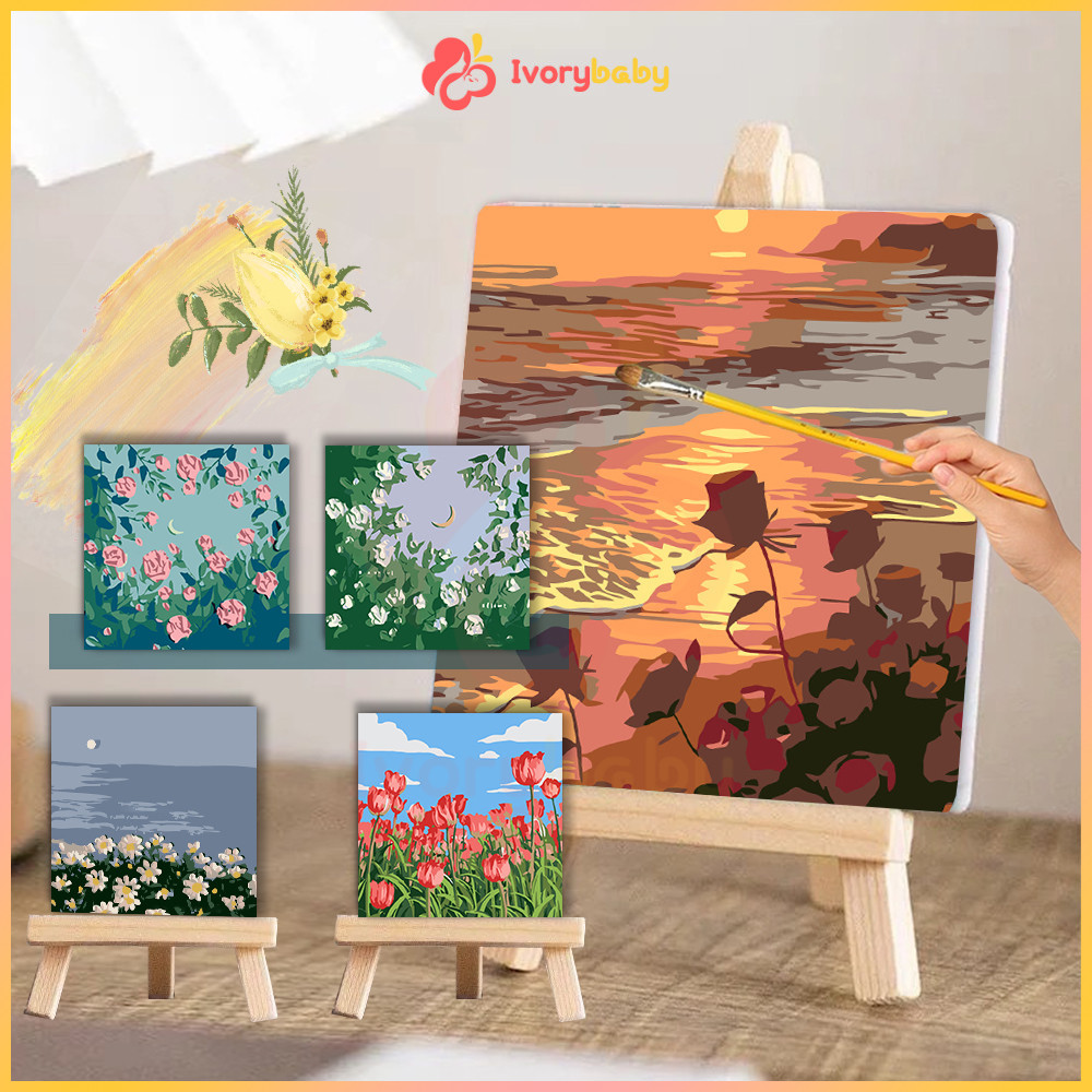 IVORYBABY 20*20 ซม ระบายสีตามตัวเลข ภาพวาดตกแต่งอะคริลิก ของเล่นวาดภาพ ของขวัญเด็ก กระตุ้นจินตนาการ