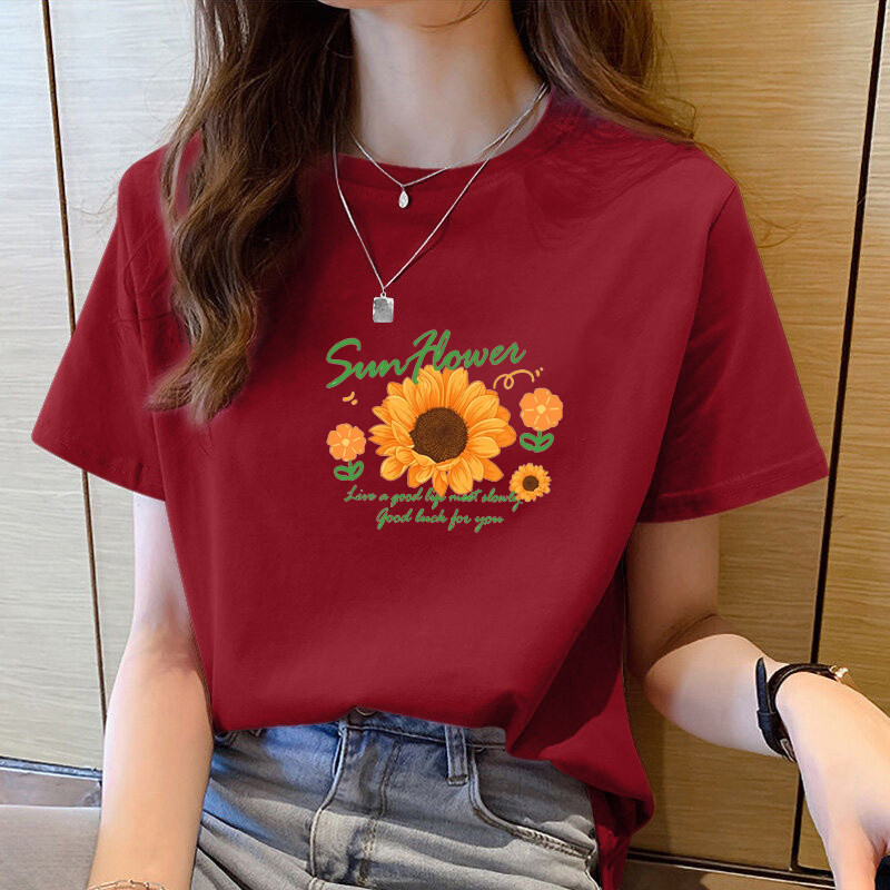 เสื้อยืดผู้หญิงฤดูร้อนรอบคอเสื้อยืดผู้หญิงเสื้อผ้าสไตล์เกาหลี แขนสั้นเสื้อยืดผู้หญิงขนาดบวกด้านบนขนาดใหญ่หญิง上衣新款韩版