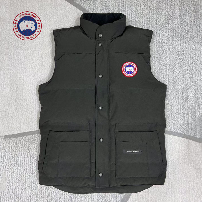 Canada Goose แคนาดาห่าน 100% โลโก้ปักดั้งเดิมเสื้อกั๊กคอตั้งผ้าฝ้ายหลวมสําหรับผู้ชาย