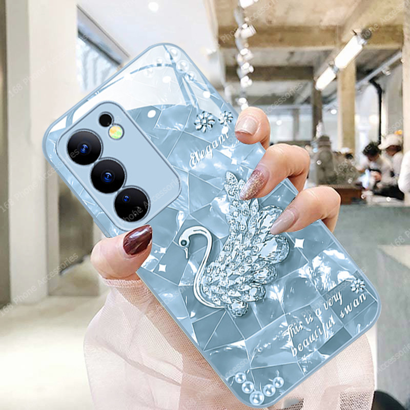 เคส Vivo V60 V50 V40 V50 Lite Y200 V30 V29 5G เคส Vivo V40 Pro เคสกันกระแทกน่ารักหรูหราแวววาวหงส์พร้อมฝาครอบกล้องเลนส์ป้องกันของเหลวแก้วโทรศัพท์สําหรับสาวผู้หญิง - รูปที่ 4