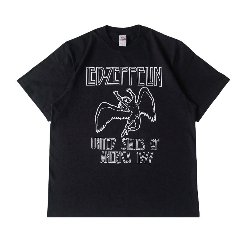 Led Zeppelin - เสื้อยืด Usa Tour 1977 - สีดํา | ผ้ารัด