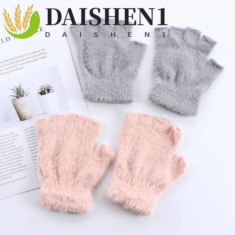 Daishen1 ถุงมือครึ่งนิ้ว ผ้ากํามะหยี่ขนนิ่ม สีพื้น สไตล์เกาหลี แฟชั่นสําหรับผู้ชาย