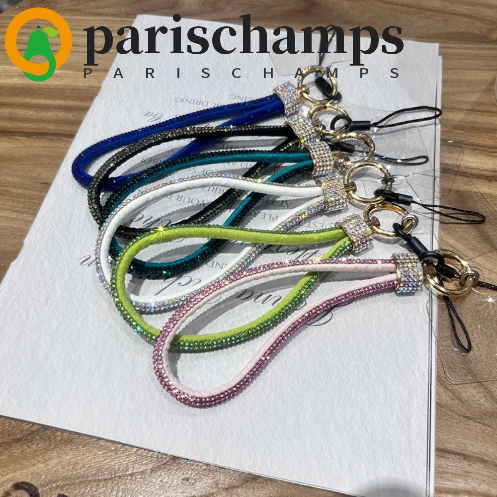 Parischamps เชือกเส้นเล็กโทรศัพท์ Rhinestone แวววาว, สายแขวนสไตล์ข้อมือสั้นเชือกโทรศัพท์เพชร, มือถือหรูหราเพชรเต็มโซ่โทรศัพท์มือถือผู้หญิง/เลดี้/สาว
