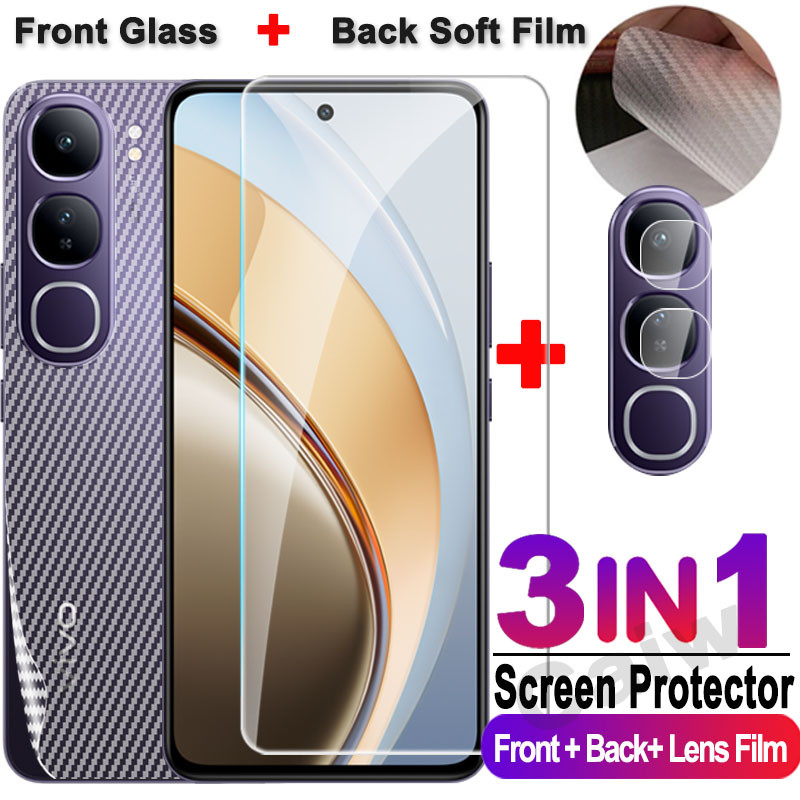 Vivo Y200 5G 2024 3in1 ป้องกันหน้าจอสําหรับ Vivo Y19S Y200 vivoy200 ด้านหน้า HD กระจกนิรภัยกลับคาร์บอนไฟเบอร์ฝาครอบฟิล์มกลับกล้องฟิล์ม