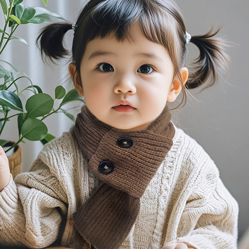 เกาหลีเด็กถักผ้าพันคอน่ารักชายหญิงฤดูหนาวที่อบอุ่นปุ่มข้ามผ้าพันคอเด็กสีทึบปกคอ